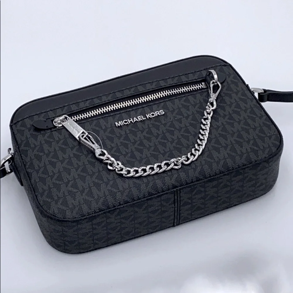 MICHAEL KORS LARGE EW ZP CHAIN XBODY BLACK SIGNATR